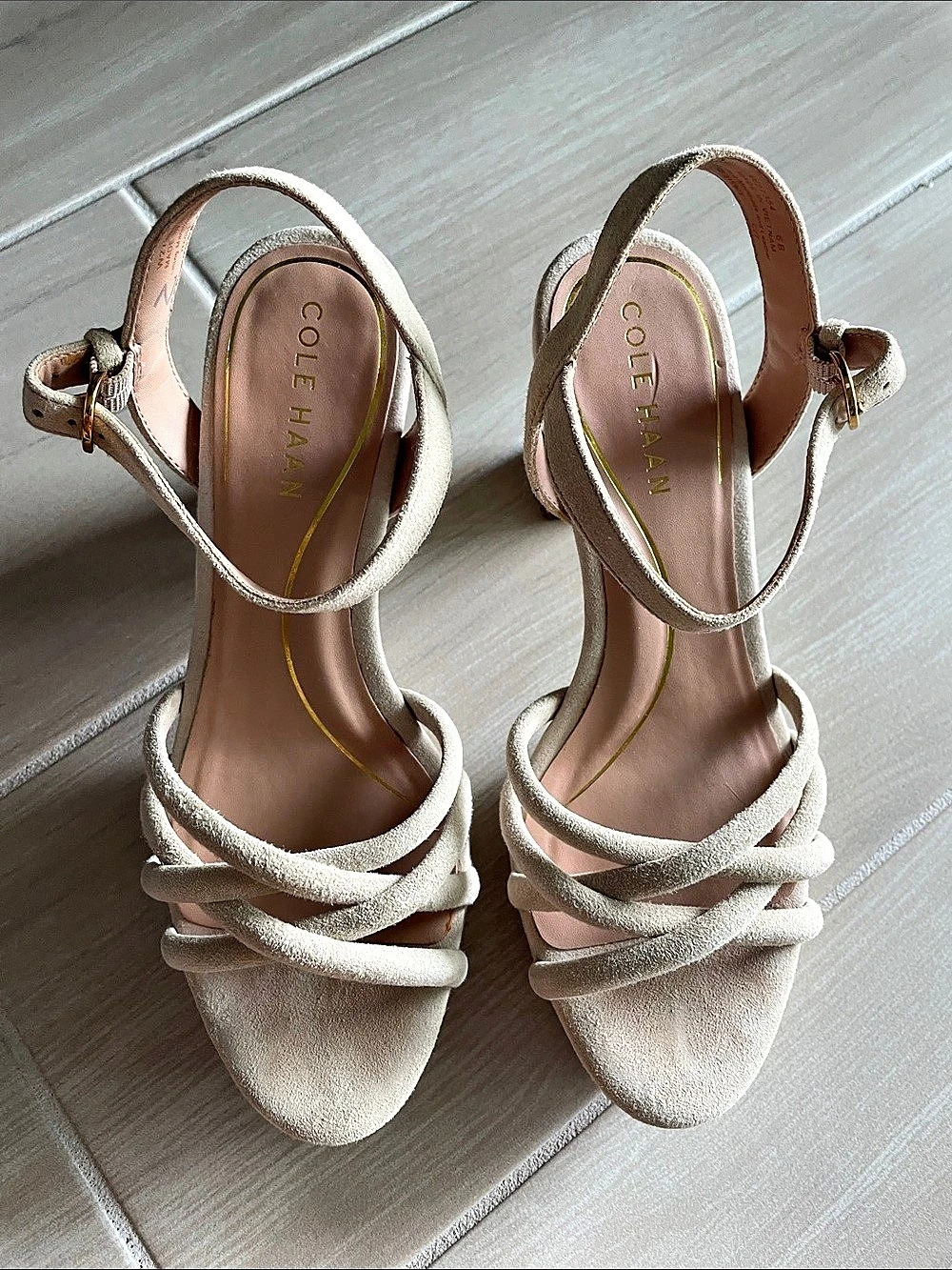 Cole Haan Strappy Platform Heels Beige US 6 B. Very nice condition.
